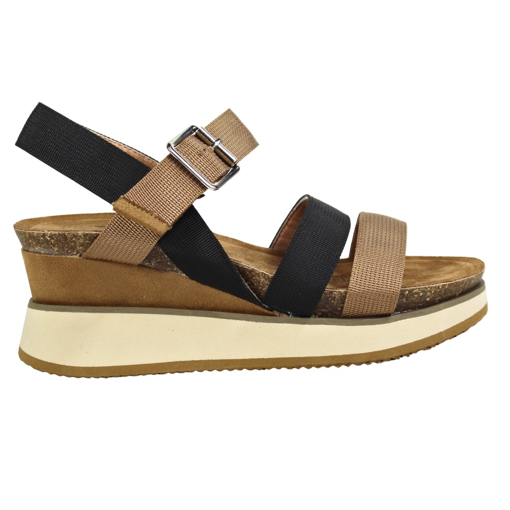 [TGH09BlackKhaki] Sandalias de Mujer con Hebilla y Plataforma TGH09 (35, Negro)