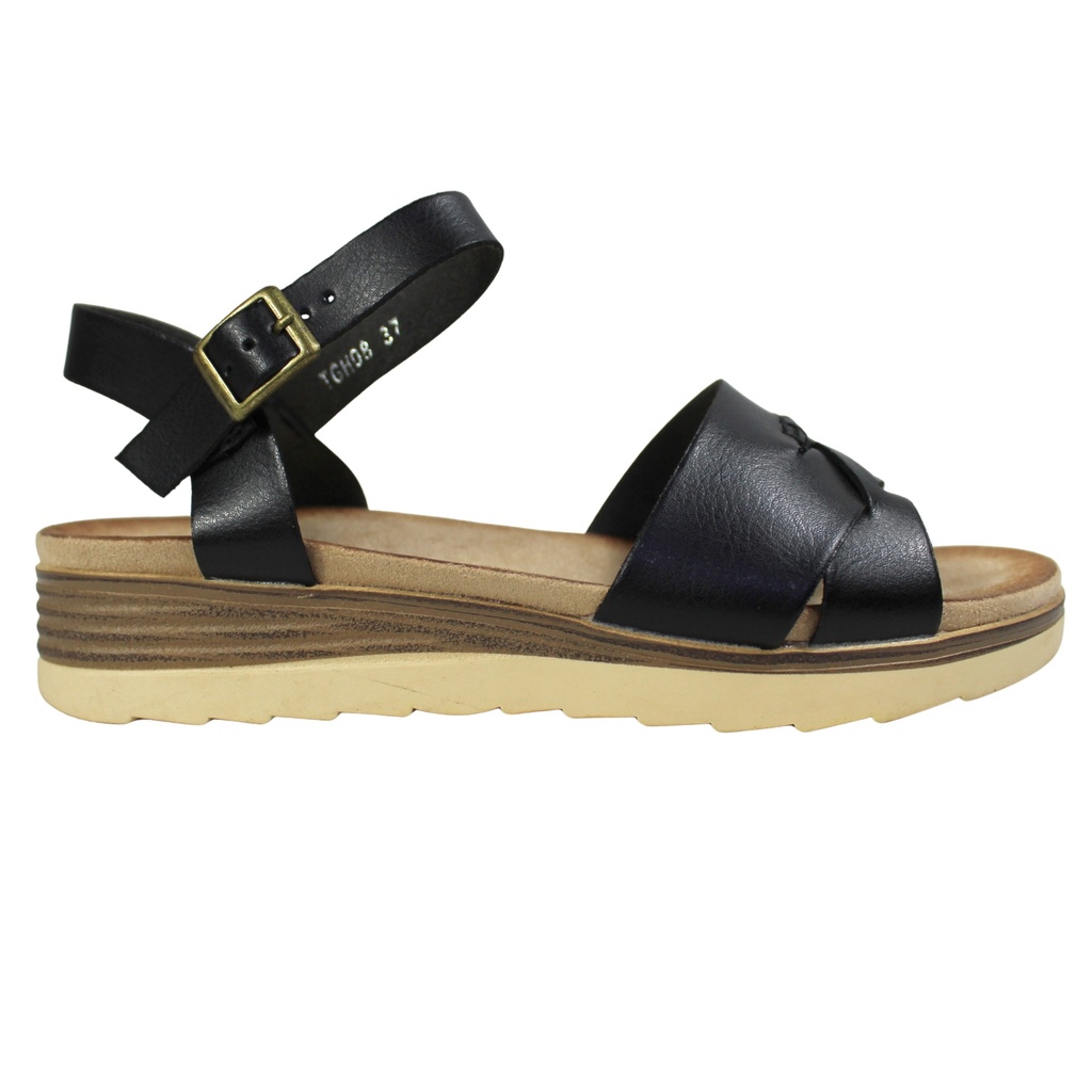 [TGH08Black] Sandalia Plataforma Mujer con Hebilla TGH08 (35, Negro)