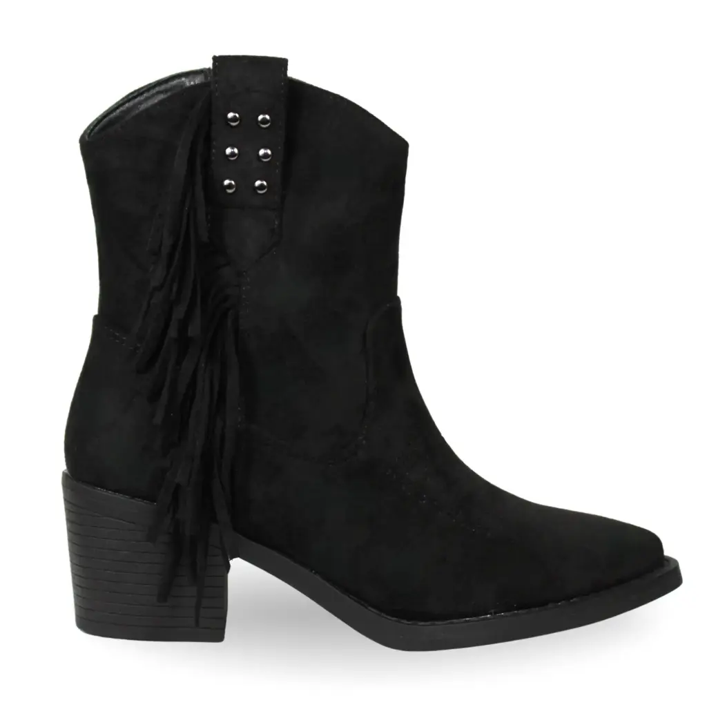 [PG5327-1Black] Botín Texano Mujer Gamuza con Flecos y Tachas PG5327 (35)