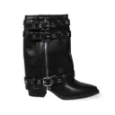 Bota Biker de Media Caña Ecocuero Negro con Hebillas y Cierre PG5322