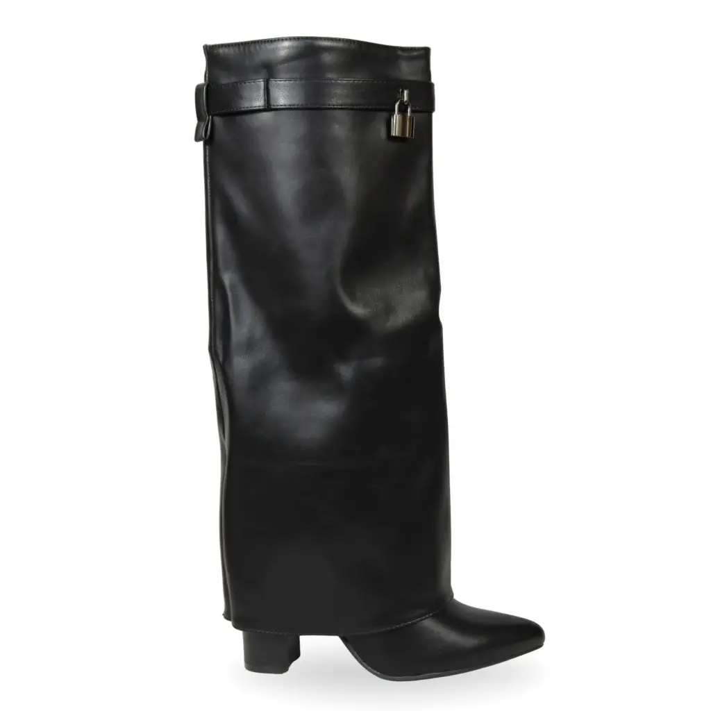 [PG5201-1Black] Bota Caña Alta Estilo Shark Negra PG5201 (35)