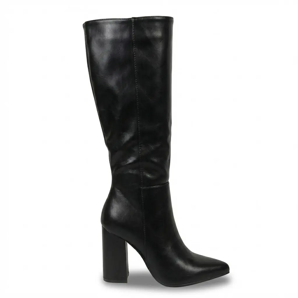 Bota Caña Alta Mujer Ecocuero Negra Taco Cuadrado 2680