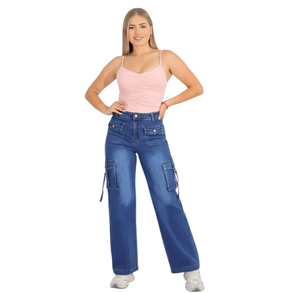 [J9121] Jeans Mujer Cargo Wide Leg J9121 (36)