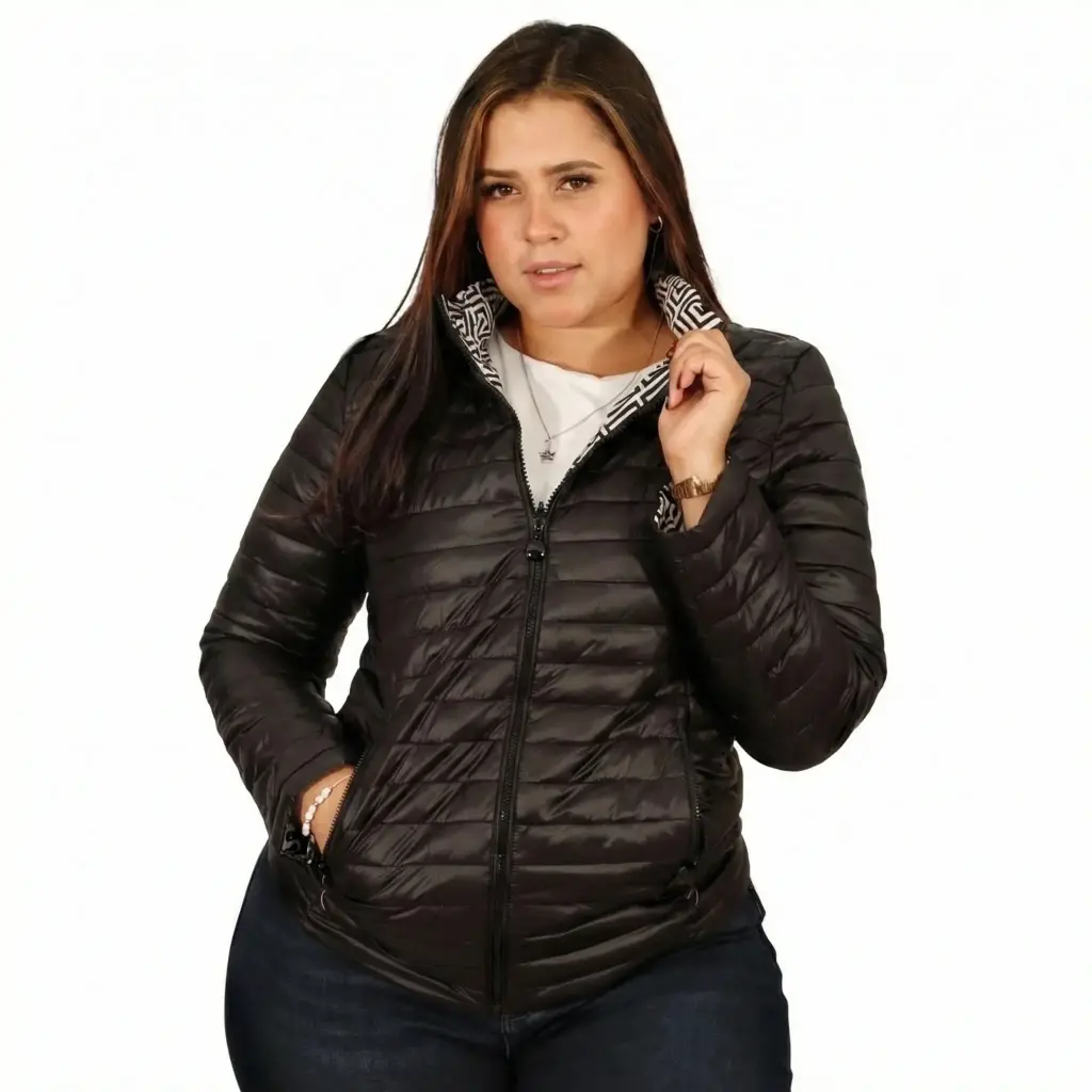 [N-9733-4] Parka Negra Mujer Impermeable Reversible (S)