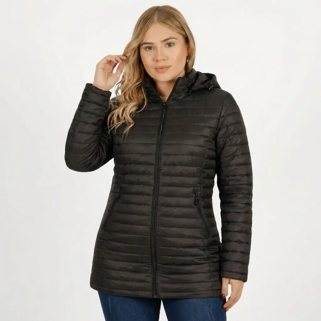 Parka Negra Larga de Mujer Impermeable Reversible