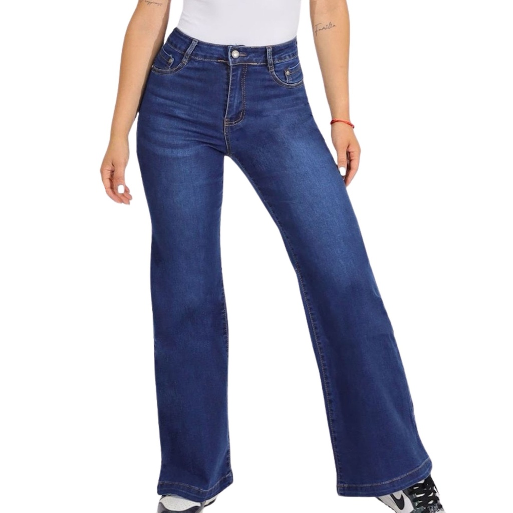[J9114] Jeans Palazzo Mujer J9114 Tiro Alto (36)