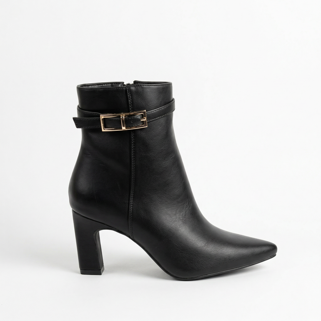 [PG5346-1ABlack] Botín Elegante Taco Cuadrado PG5346-1A Mujer (35, Negro)