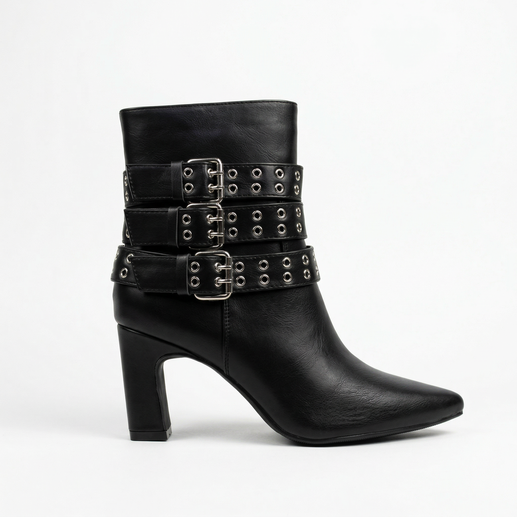 [PG5351Black] Botín Mujer Rockero Hebillas Taco Cuadrado PG5351 (35)