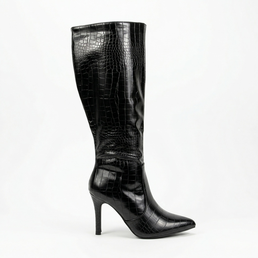 [26-34TBlack] Bota Mujer Caña Alta Taco Aguja T34 (35, Negro)