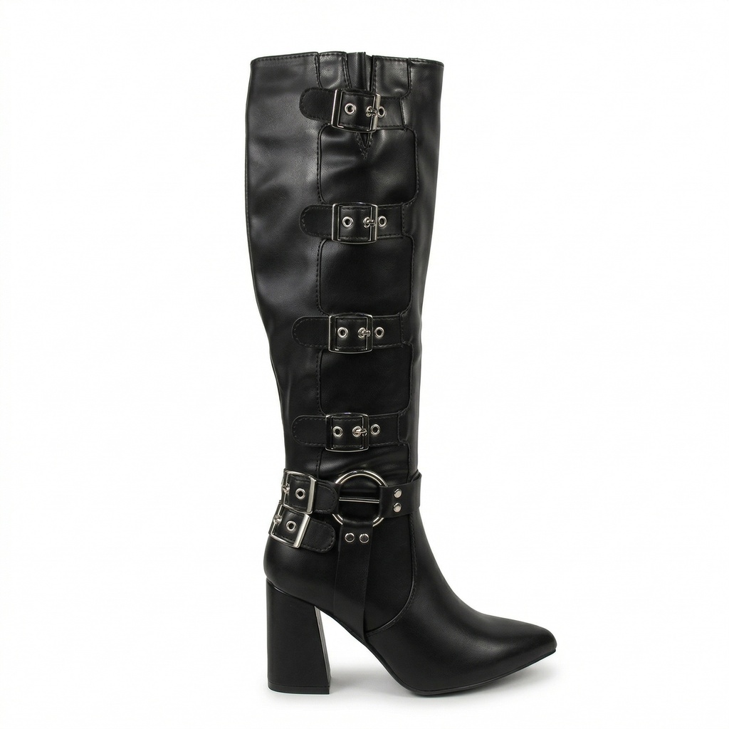 Bota Mujer Biker Taco Cuadrado Caña Alta 5Y43