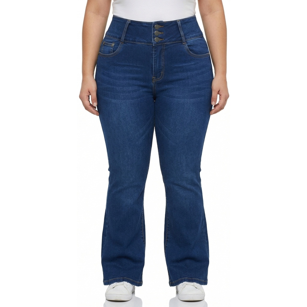 [J2418Azul] Jeans Mujer Elasticado Flare Push UP Extra Linda (42)