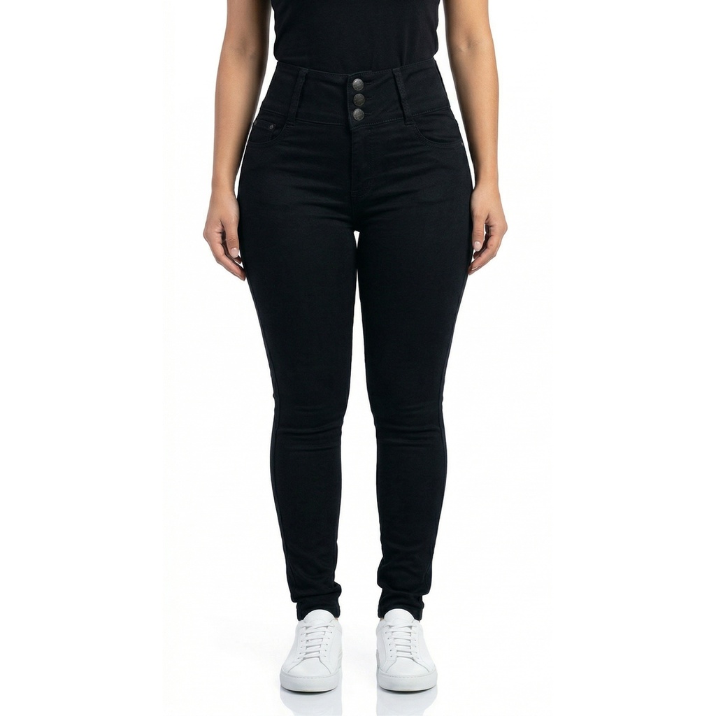 Jeans Skinny Negro Mujer Tiro Alto Pretina Alta