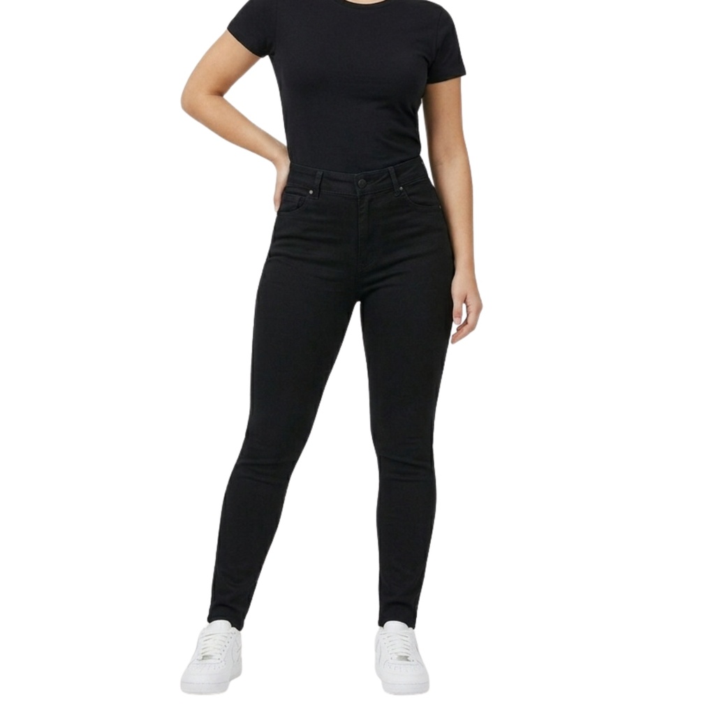 [J9227Black] Jeans Skinny Negro Mujer Push Up Tiro Alto (36)