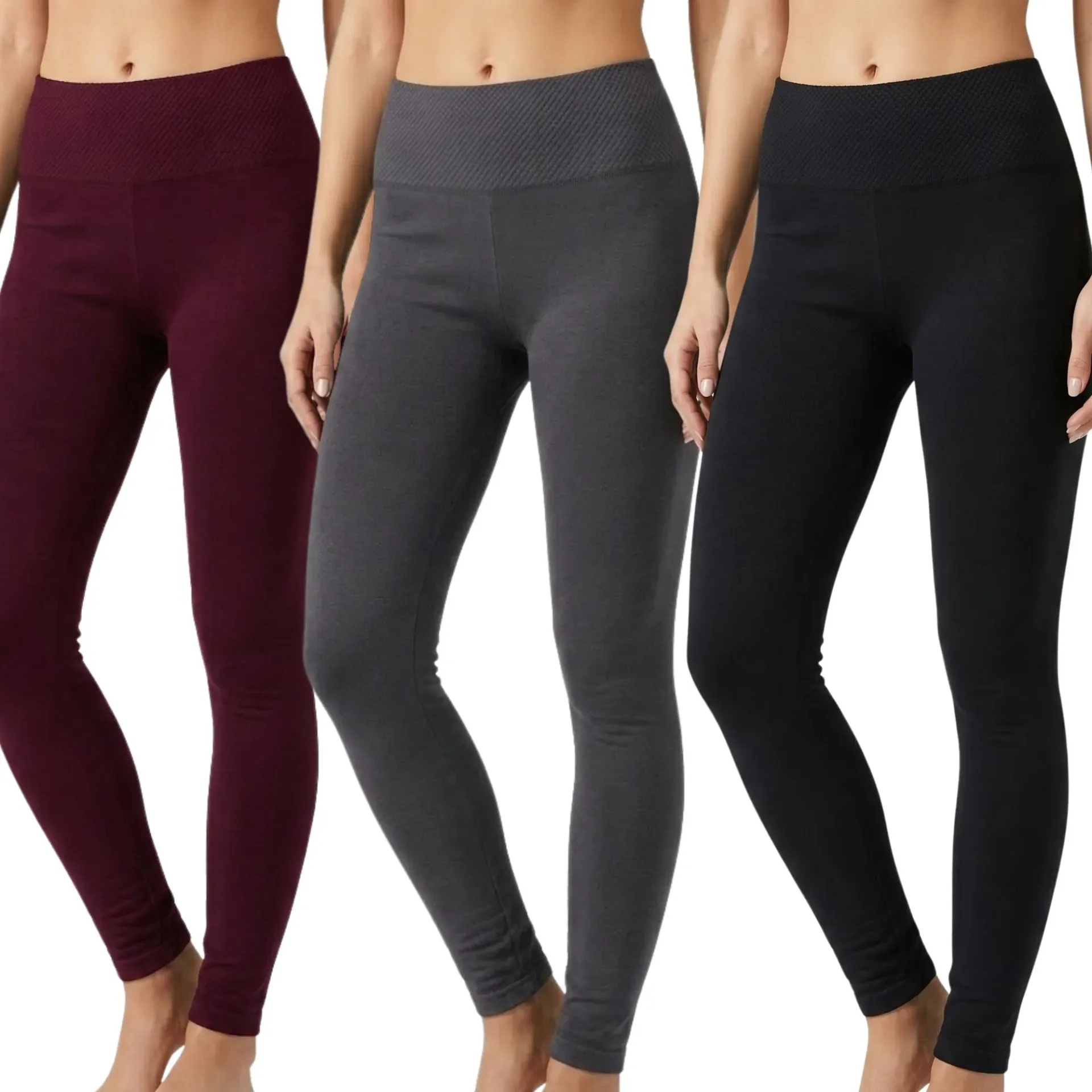 [P3HQ43006Negro] Pack 3 Calza Polar Mujer Algodón Invierno (Negro)