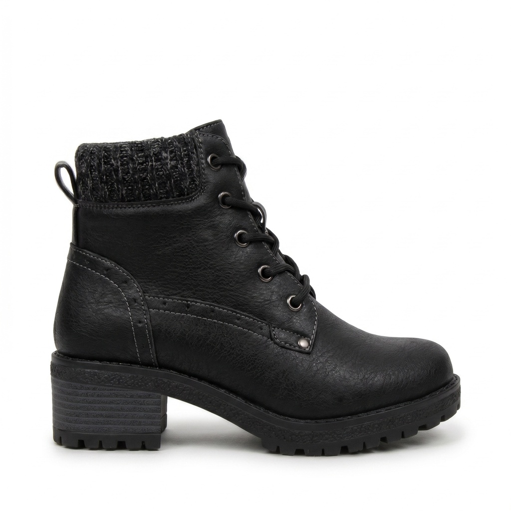 [2520Black] Botín Mujer Cordones Suela Track Detalle Tejido (35, Negro)