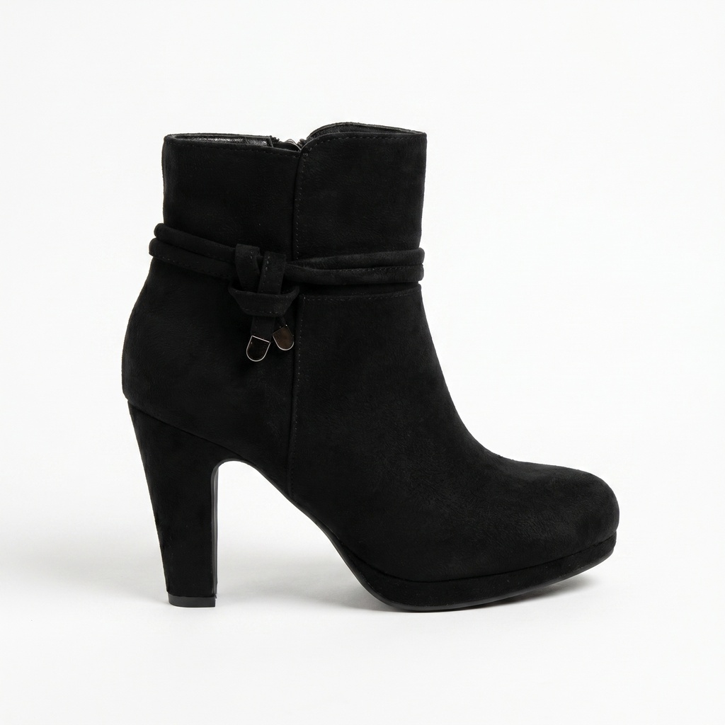 [2610Black] Botín Gamuza Taco Alto con Lazo Decorativo (35)