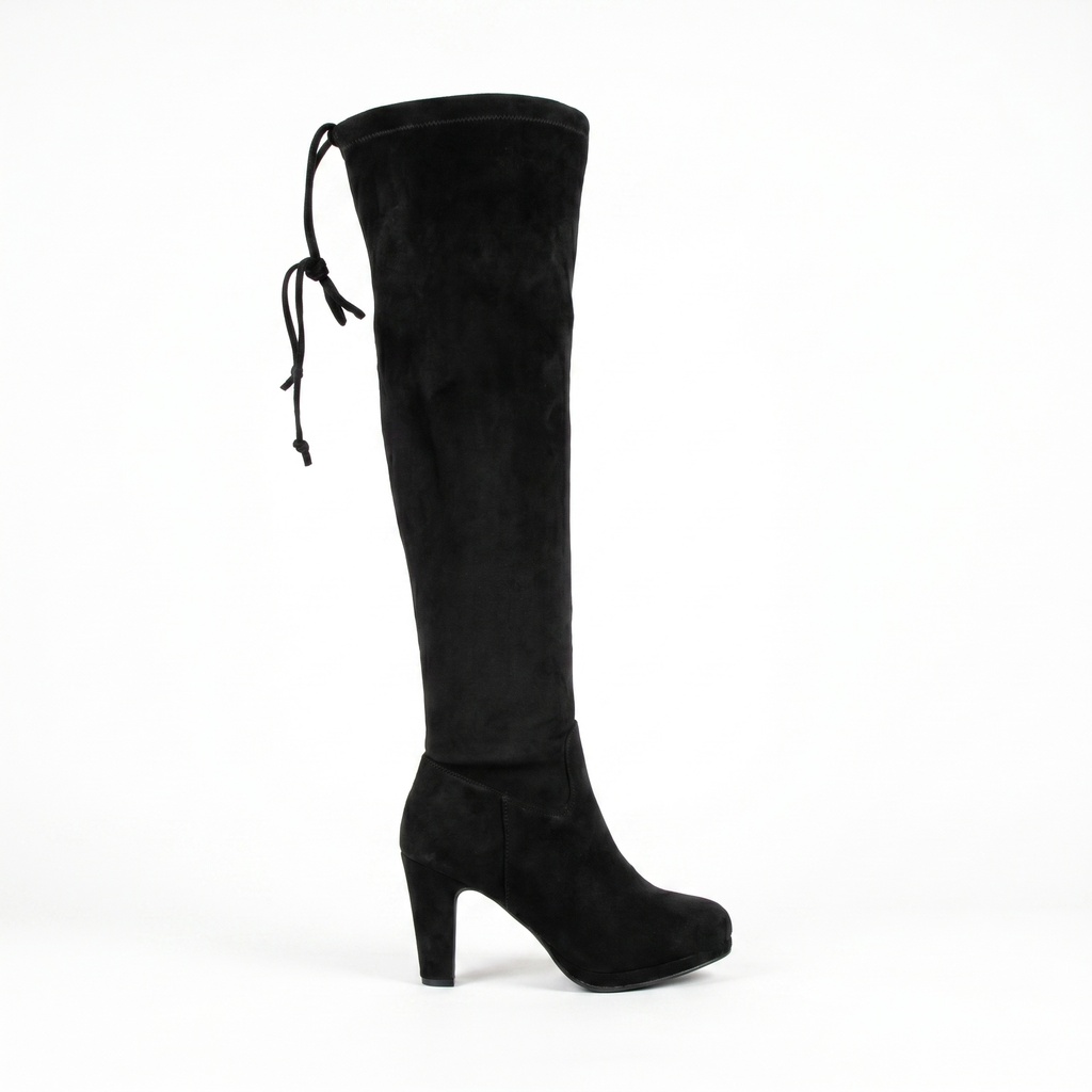 [2611Black] Bota Larga Bucanera Mujer Gamuza Taco Alto Plataforma (35, Negro)