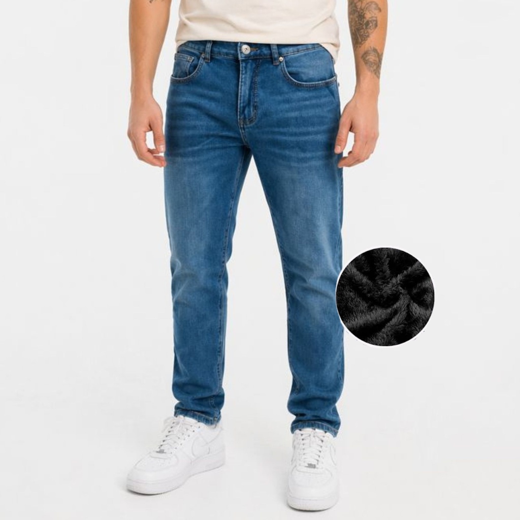 Jeans Recto Hombre Forrado con Polar