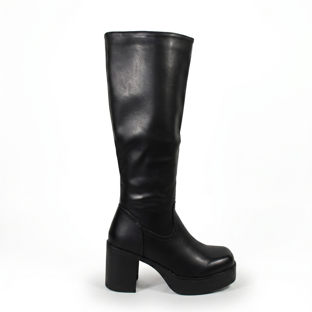 [2512Black] Bota Plataforma Mujer Taco Ancho Ecocuero 2512 (35)