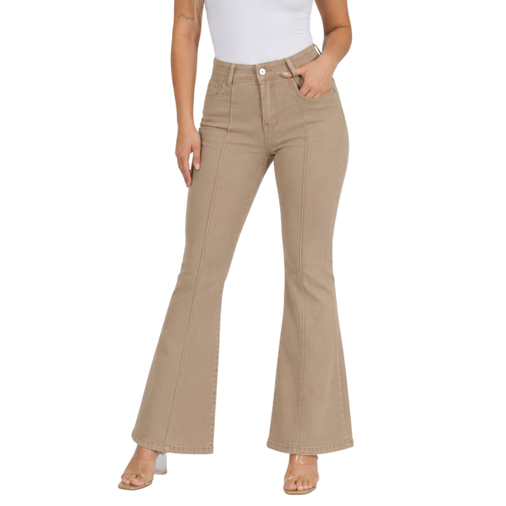 [J9199Marron] Jeans Mujer Flare Tiro Medio 9199 (36)