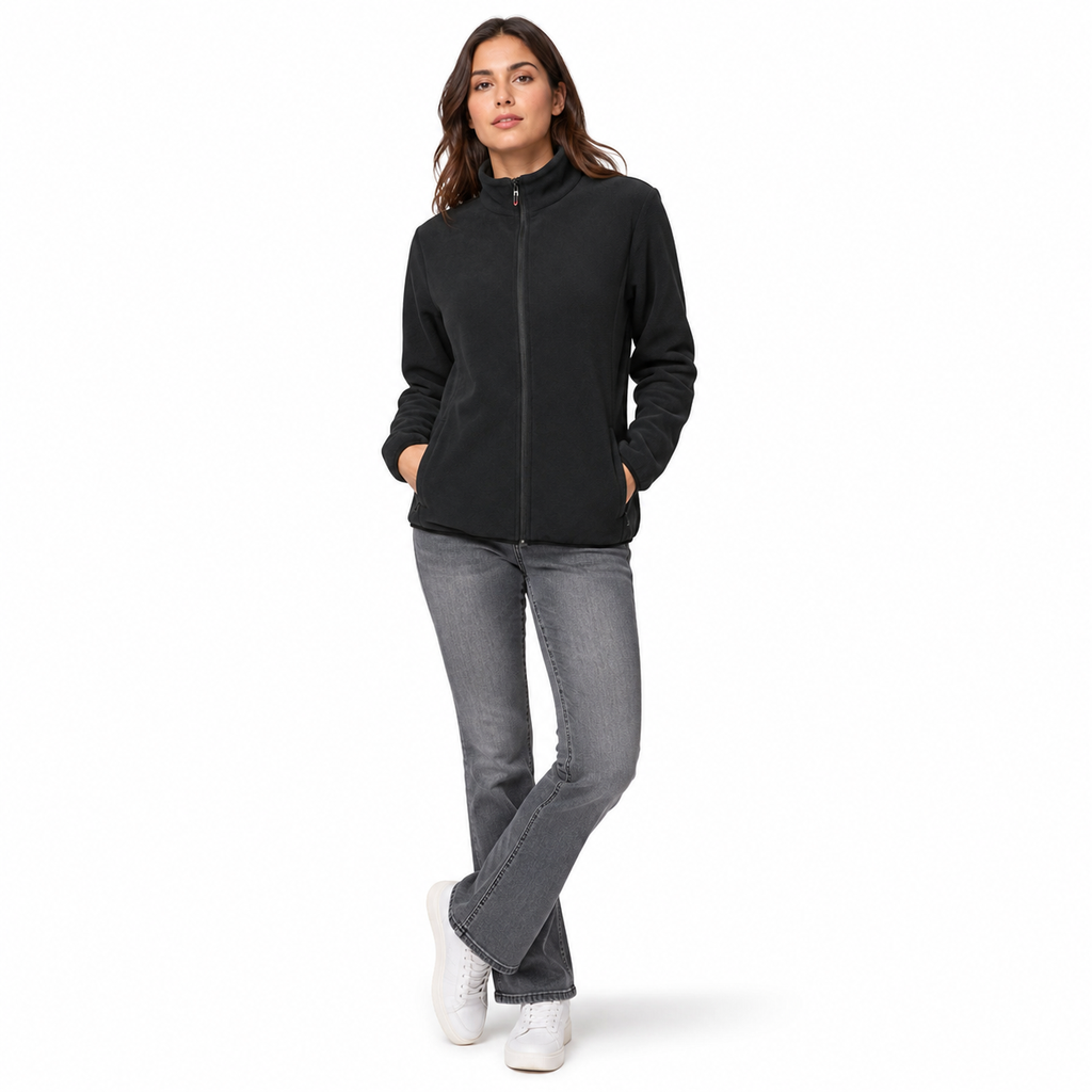[YK37131Negro] Polerón de Polar Mujer Térmico Manga Larga (M, Negro)