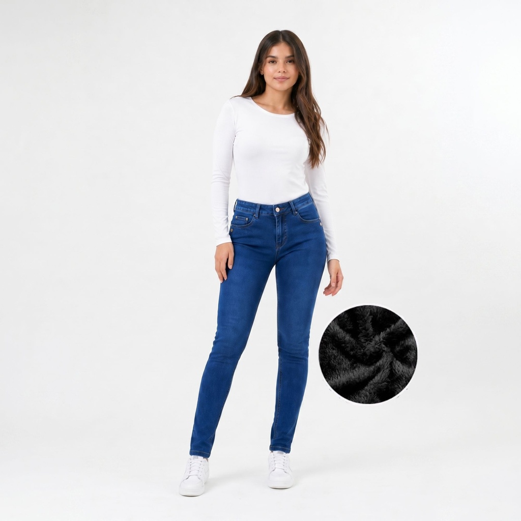 [J9669Azul] Jeans Polar Skinny Tiro Alto Forrado Térmico (36)