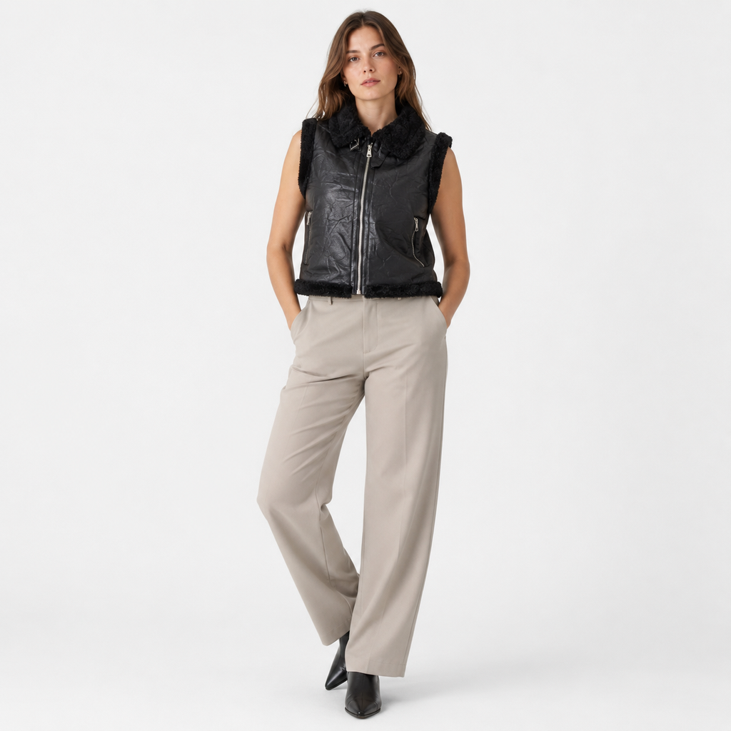 [W7000Negro] Aviadora Mujer Sin Mangas Forrada (S/M, Negro)