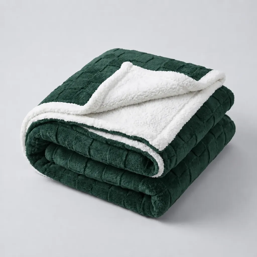 [FZ1VerdeOscuro] Frazada de Sherpa con Relieve 200x230 Chiporro (Verde Oscuro)