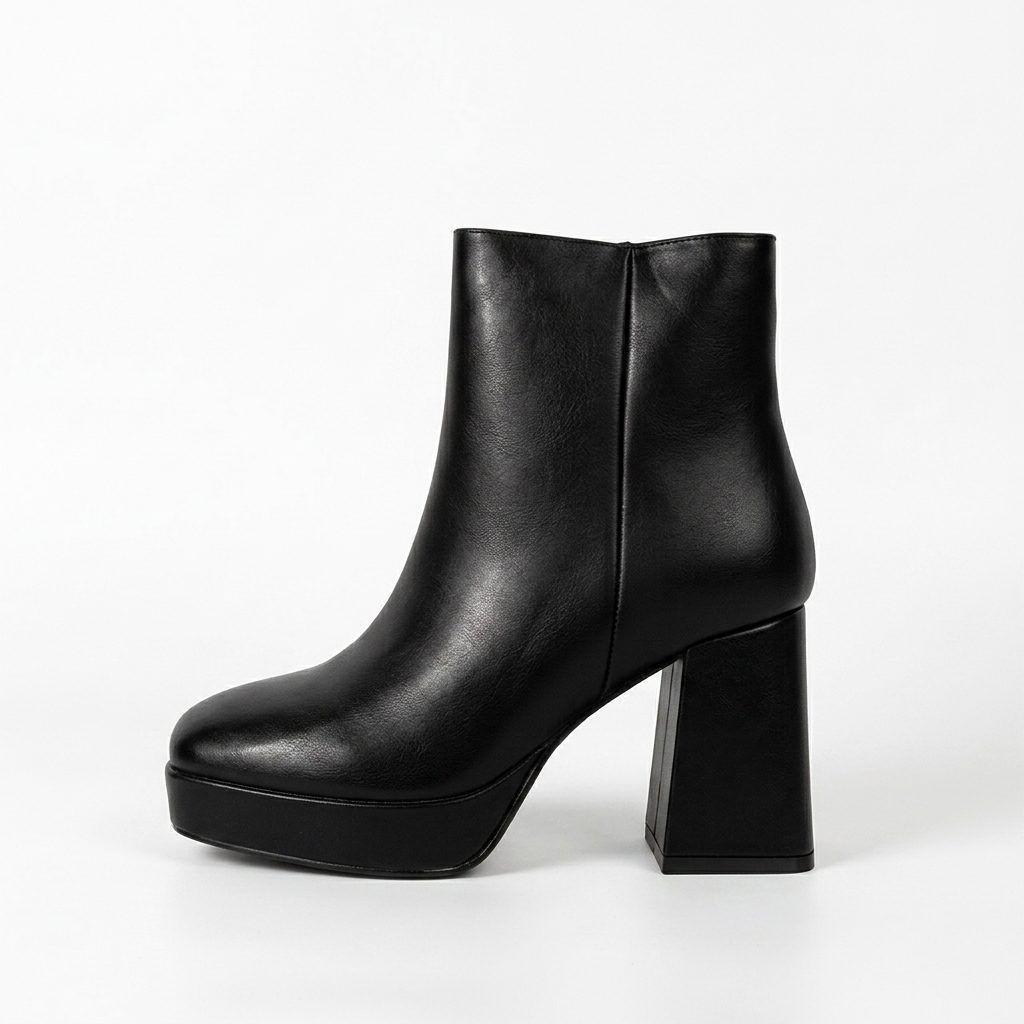 [885Black] Botín Mujer Ecocuero Taco Cuadrado y Plataforma Y885 (35, Negro)