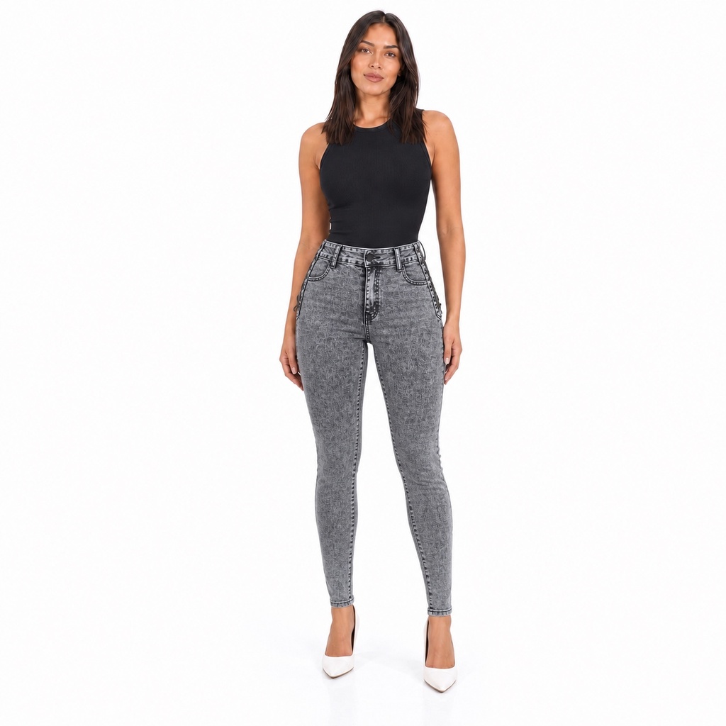 [J9264Gris] Jeans Mujer Skinny Gris Tiro Alto J9264 (36)