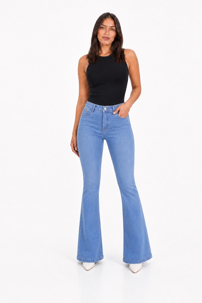[J9263Celeste] Jeans Flare Push UP Tiro Alto J9263 (36)