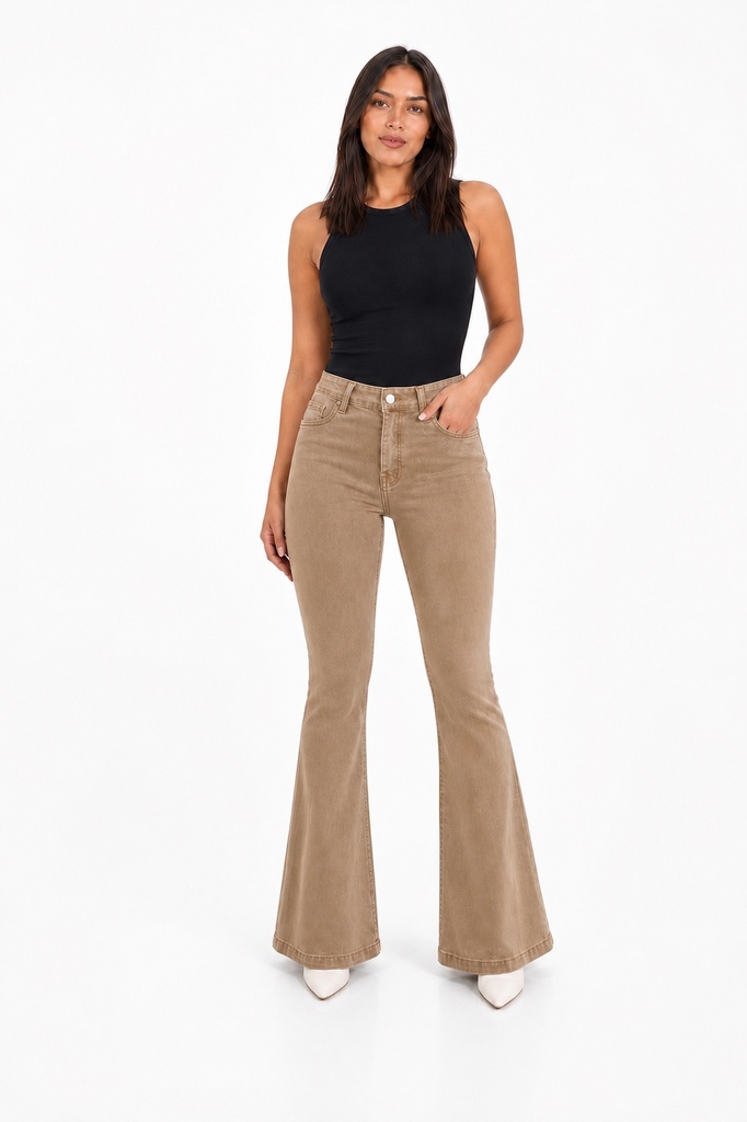 [J9295Beige] Jeans Flare J9295 Tiro Alto Beige (36)