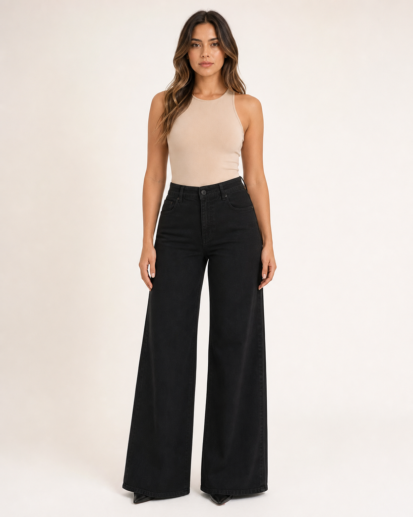 [J9297Negro] Jeans Negro Full Wide Leg Negro Push Up J9297 (36)