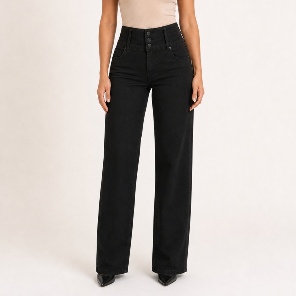 [J9301Negro] Jeans Negro Recto Pretina Alta 3 Botones J9301 (36)