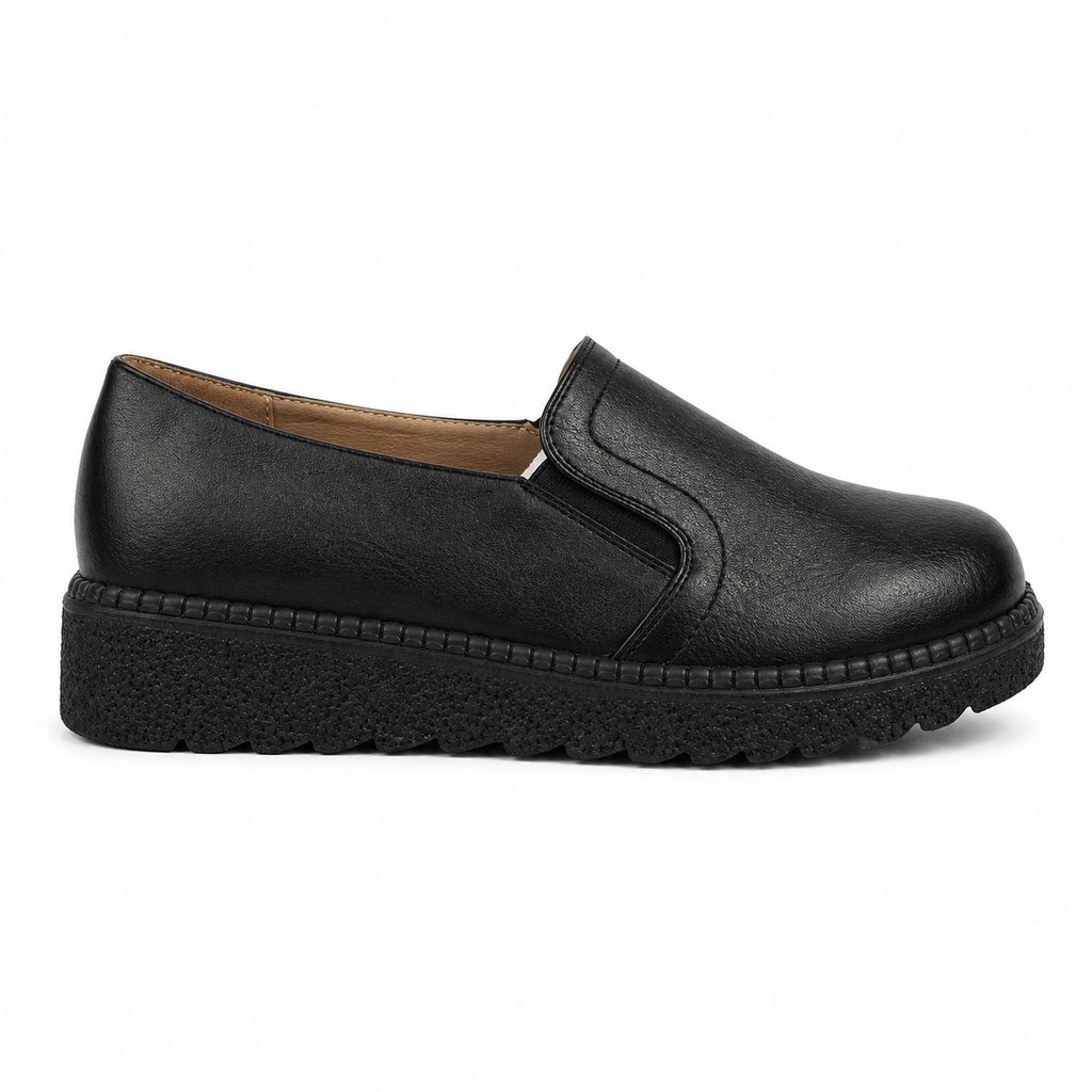 Mocasín Mujer Negro Plataforma Baja Ecocuero Cómodo 2504